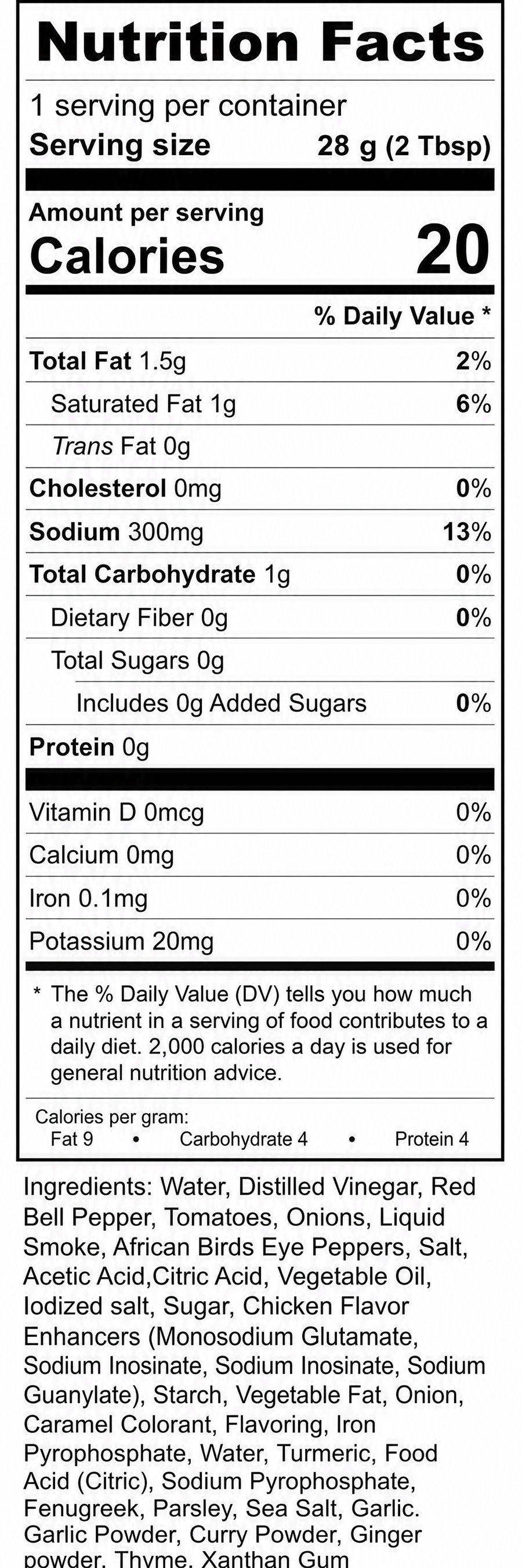 Hot Nigerian Jollof Sauce nutrition facts